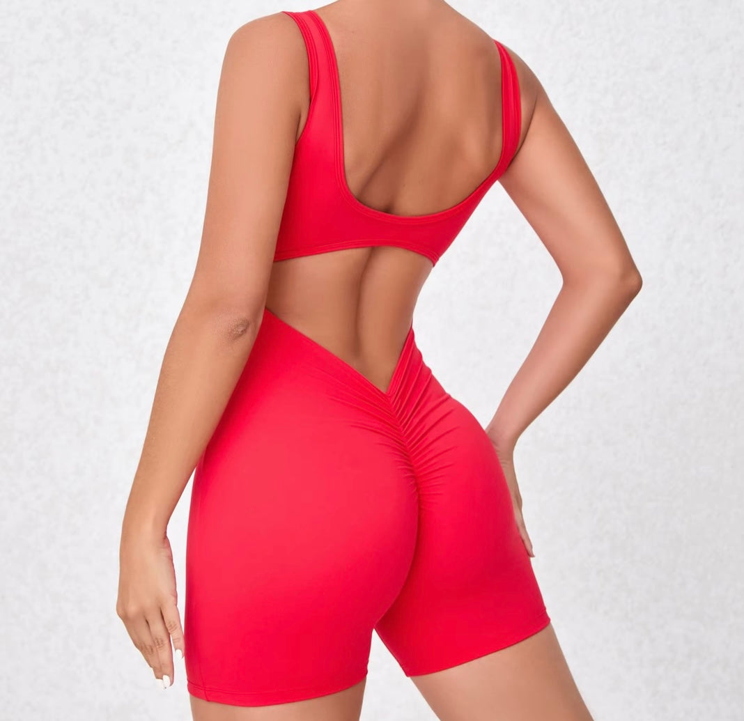 V Back One-Piece Gym Push up Bodysuit